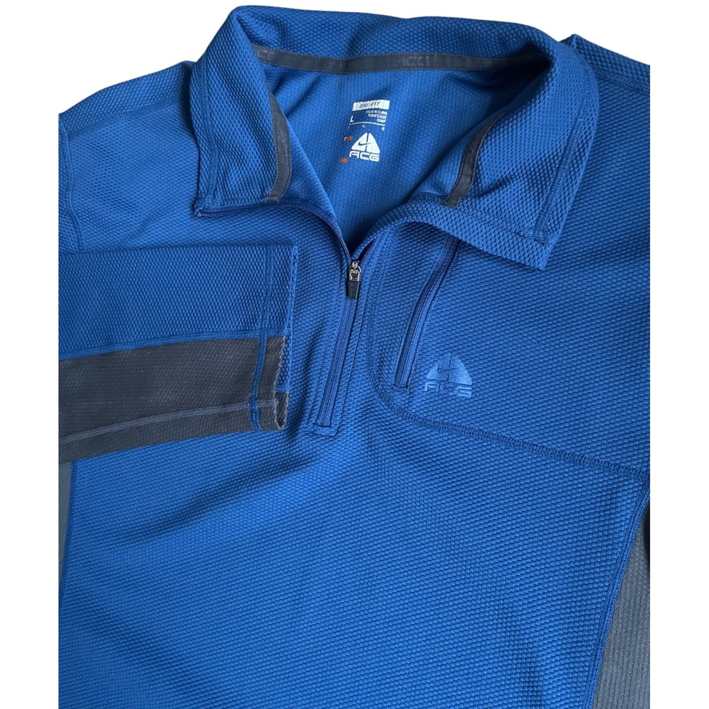 Nike ACG Dri-FIT 1/4 Zip Pullover Blue Grey Waffle Knit Mens Large Hiking Top